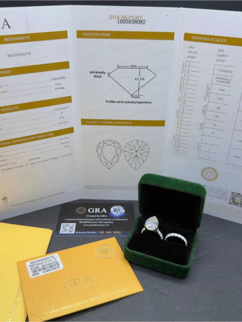 10ct pear Moissanite with 2cttw eternity band engagement ring set sz6